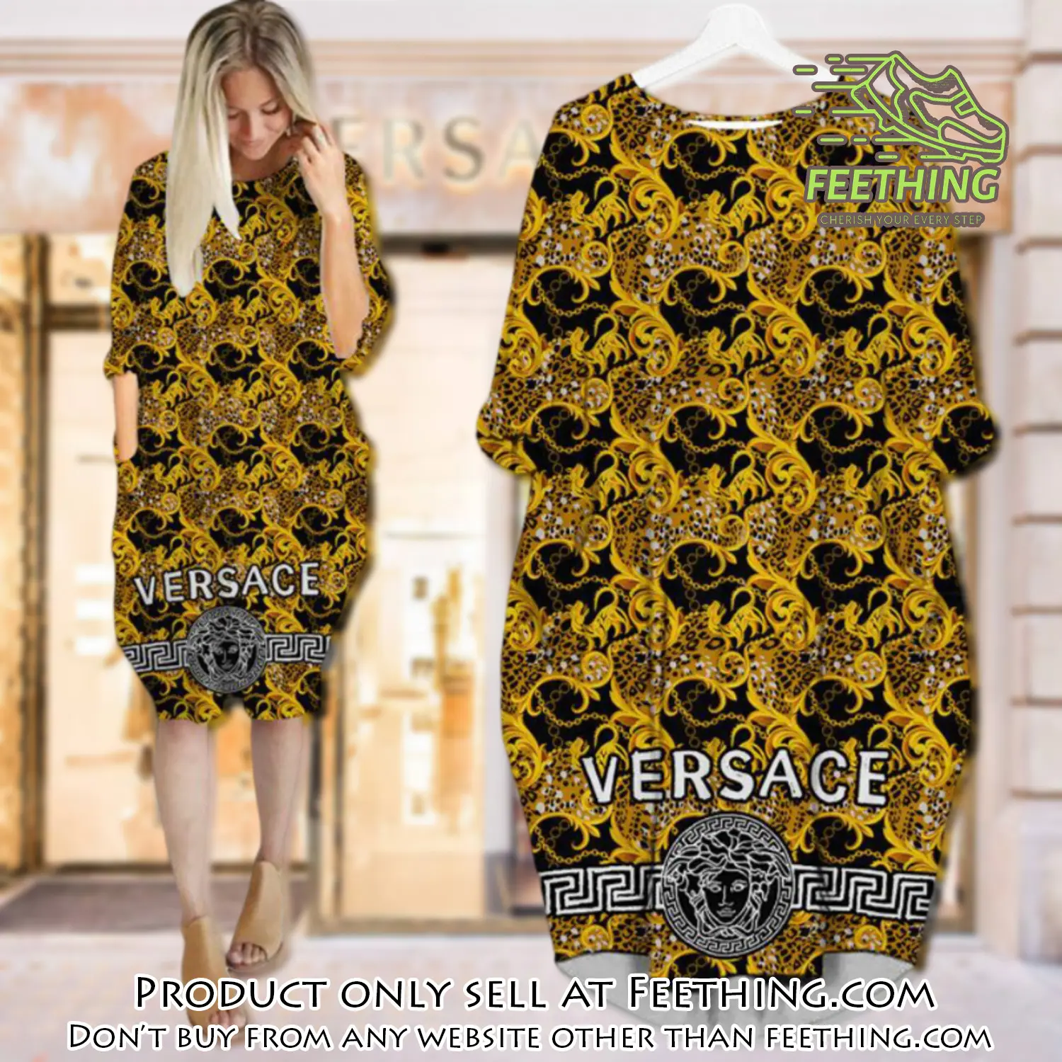 Gianni versace gold batwing pocket dress luxury brand for women pd061 ft4835640